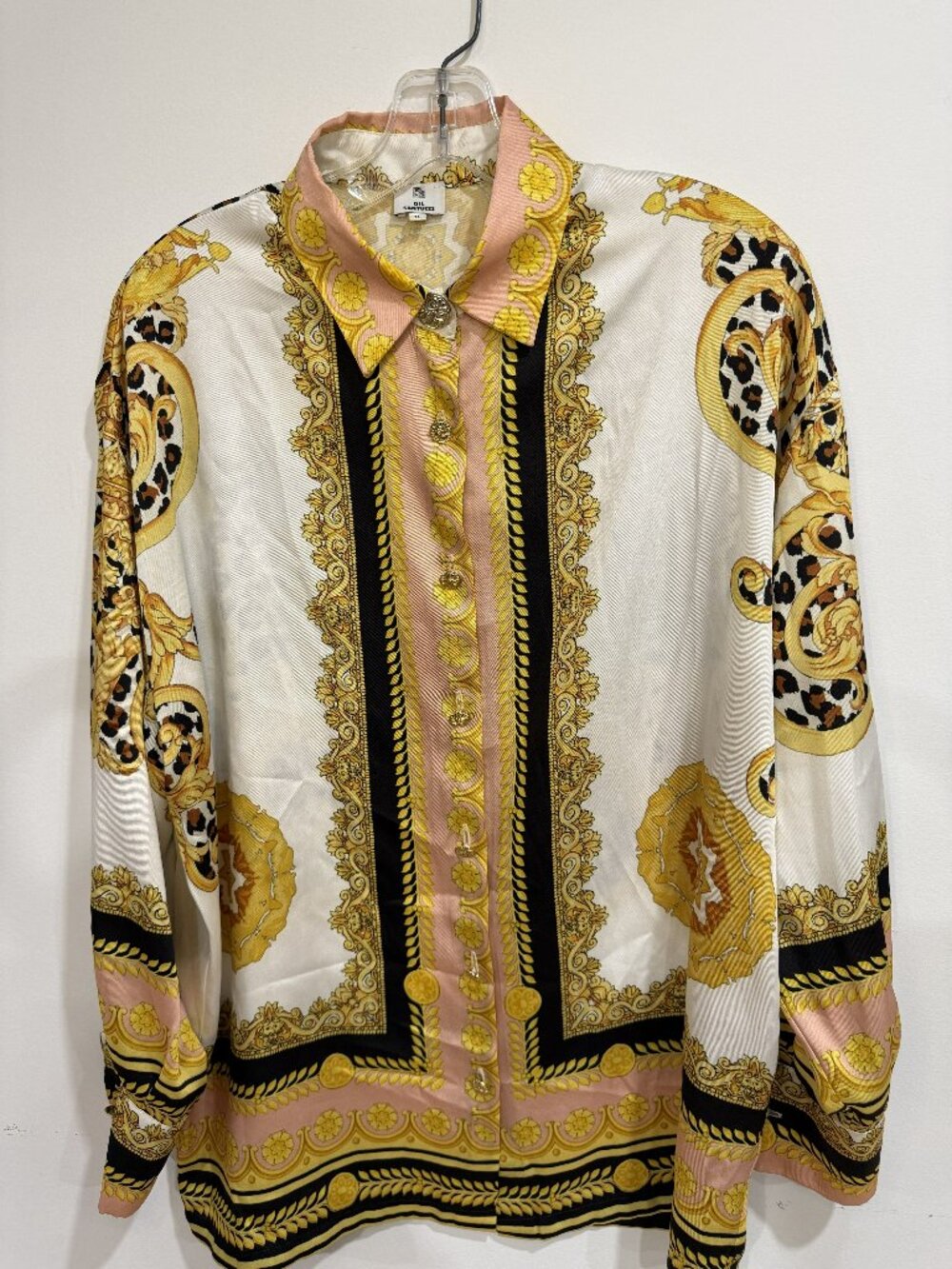 Gil Santucci Satin-Like Print Button-Up Blouse Extra Large